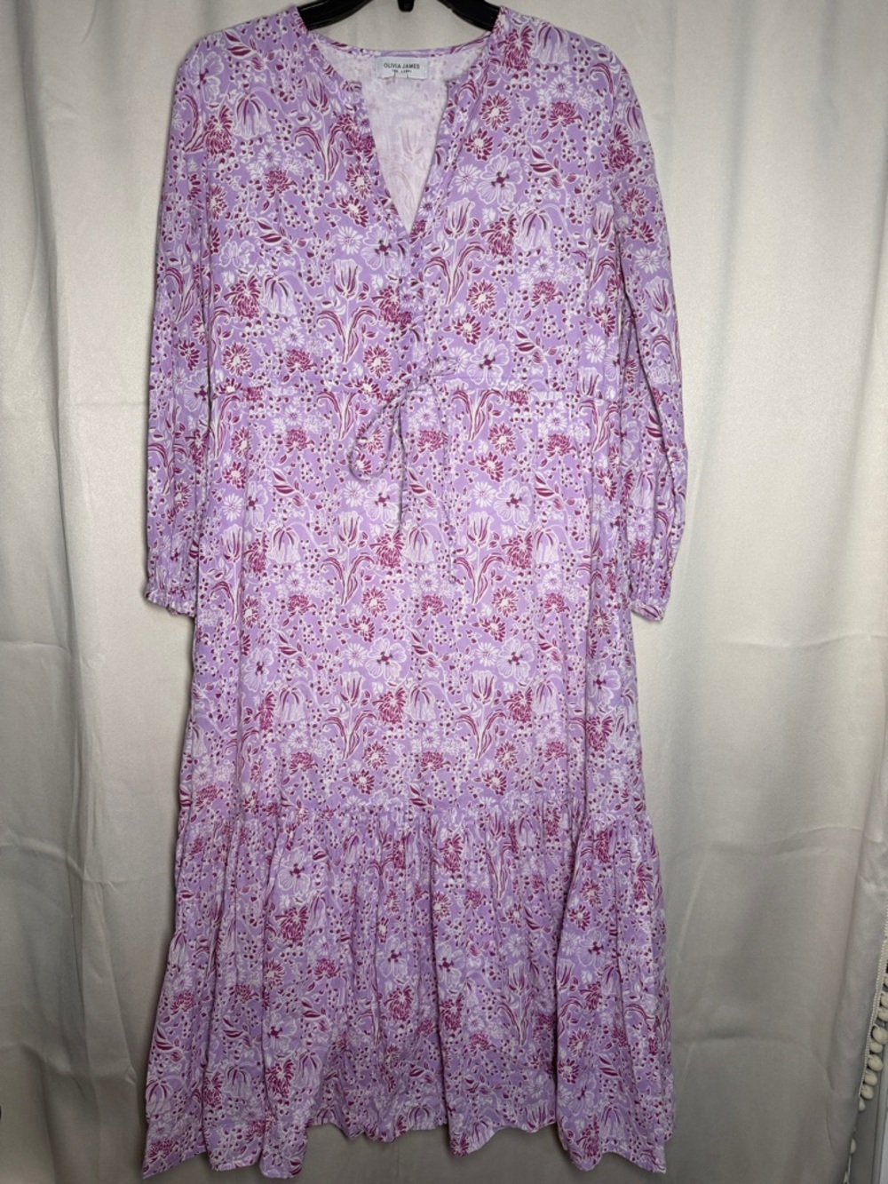 Olivia James Lydia Garden Floral Purple Drawstring Prairie Midi Dress Small - Picture 2 of 8